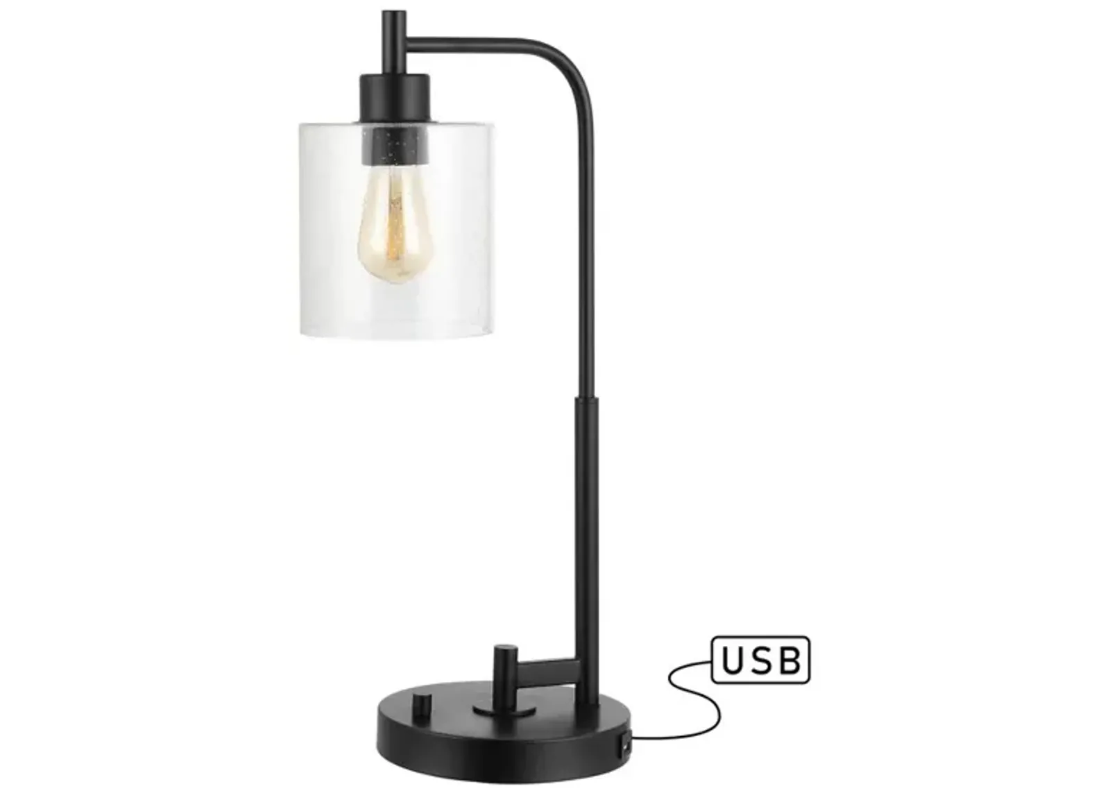 Axel Iron/Seeded Glass Farmhouse Industrial USB Charging LED Task Lamp