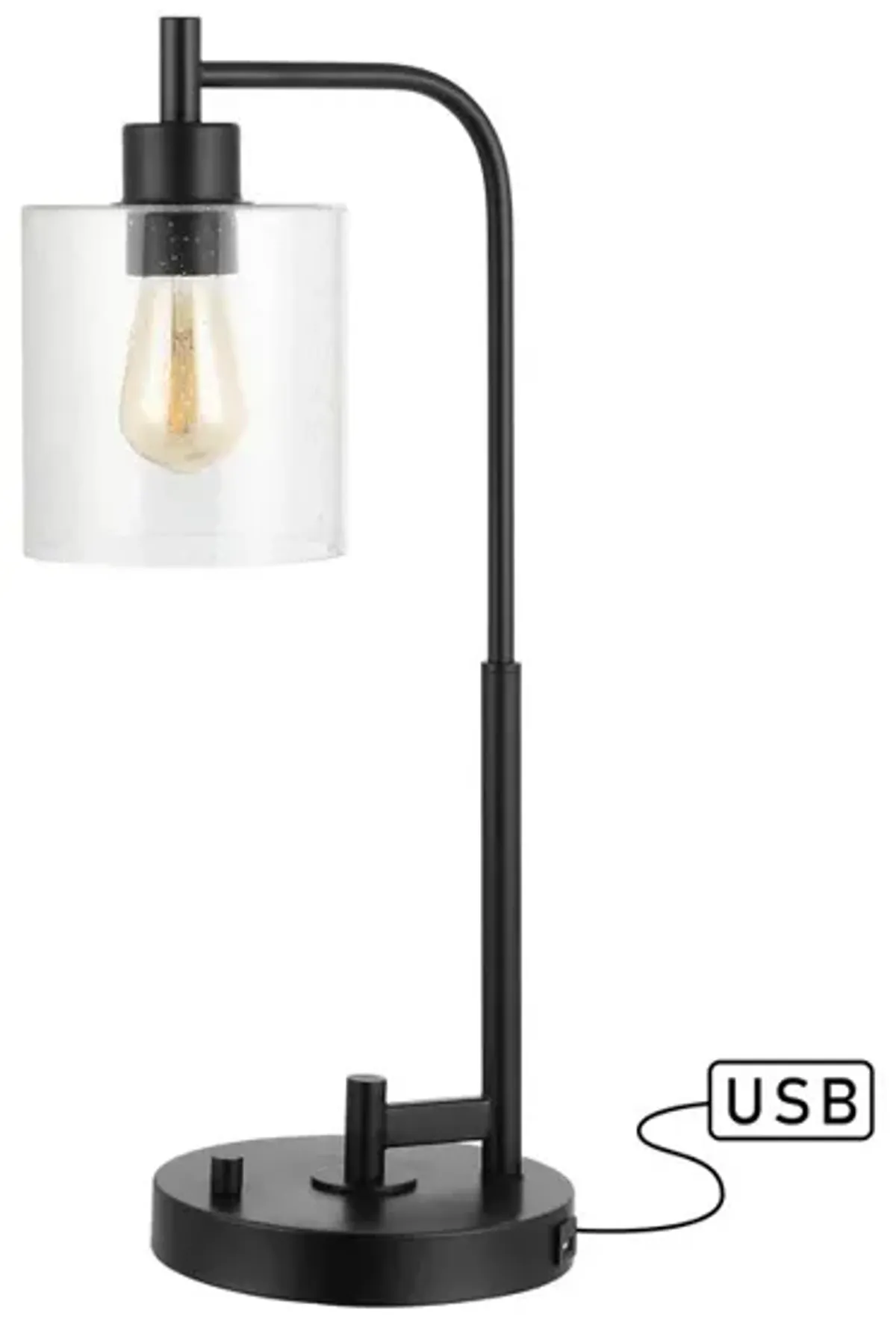 Axel Iron/Seeded Glass Farmhouse Industrial USB Charging LED Task Lamp