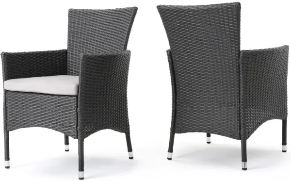 Marri Patio Dining Chair Set of 2, Ergonomic, Gray Wicker Design, Beige