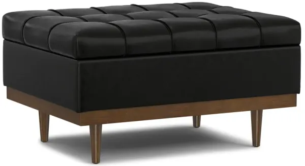 Mariah 34 inch Wide Contemporary Rectangle Coffee Table Storage Ottoman in Midnight Black  PU Black faux leather, Assembled