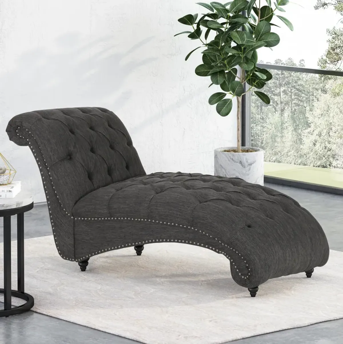 Indulge in Comfort & Style Curved Button Tufted Stitched Lounge Chair