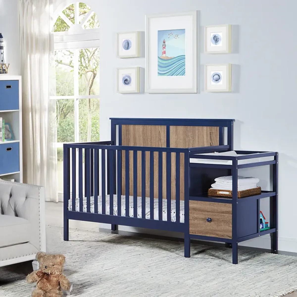 Suite Bebe Connelly 4-in-1 Crib and Changer Combo Midnight Blue/Vintage Walnut