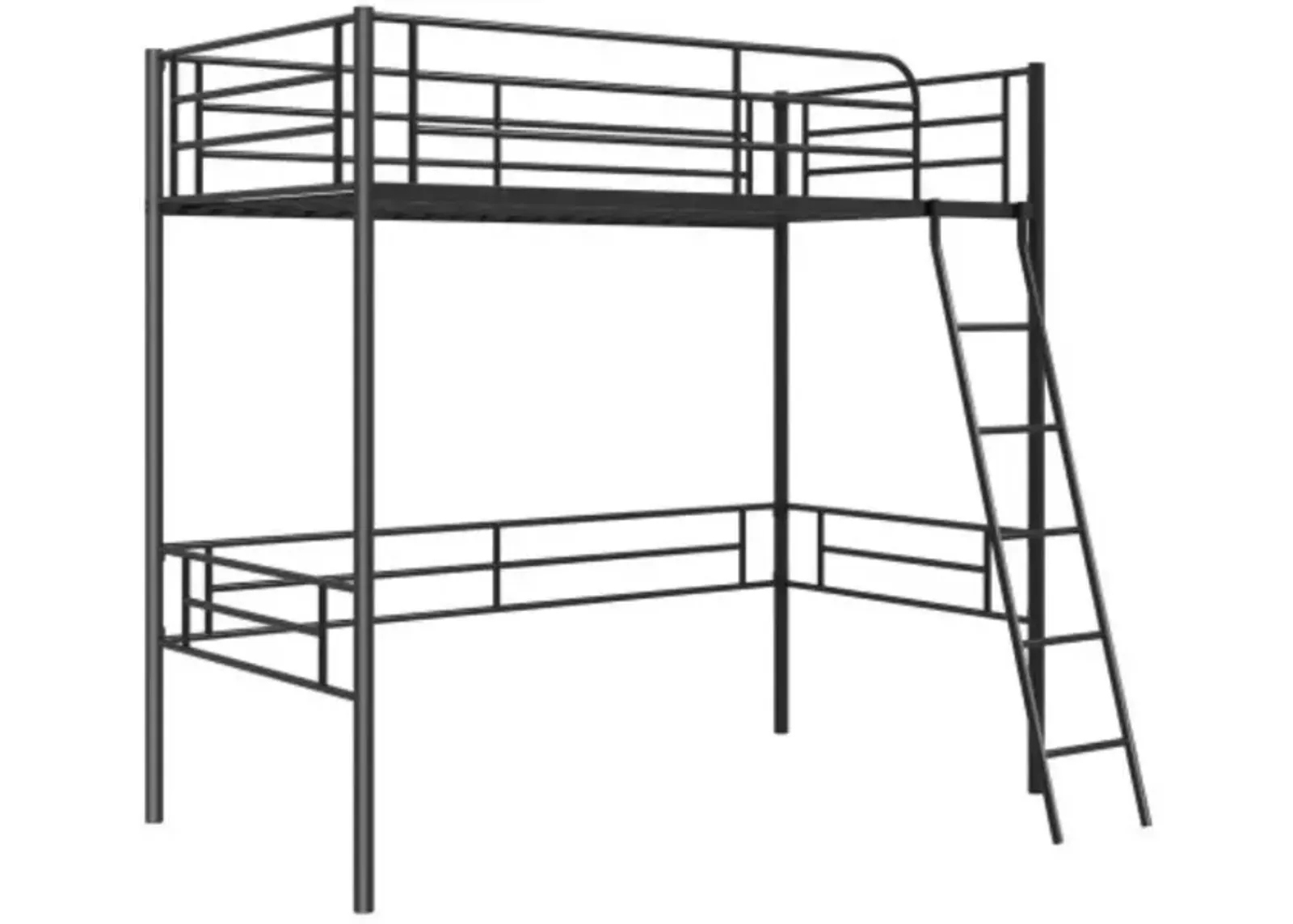 Twin Metal Loft Bed Frame with Ladder and Metal Slats Support-Black