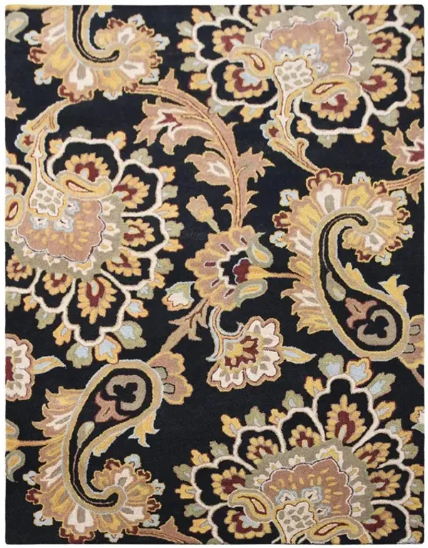 RUGSOTIC CARPETS HAND TUFTED WOOL ECO-FRIENDLY AREA RUGS  - 8'x11', Rectangle Shape, Black, Floral Modern Design, High Pile Thick Handmade Anti Skid Area Rugs for Living Room, Bed Room (K00151)
