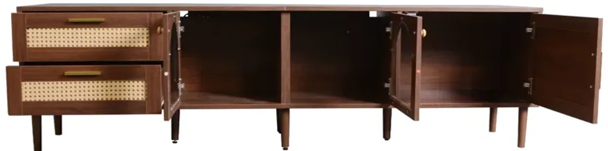 Merax Rattan TV Stand with 3 Cabinets & 2 Drawers