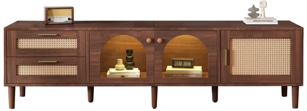 Merax Rattan TV Stand with 3 Cabinets & 2 Drawers