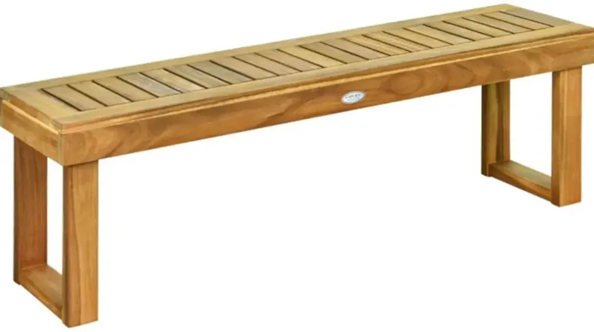 Hivvago 52 Inch Acacia Wood Dining Bench with Slatted Seat