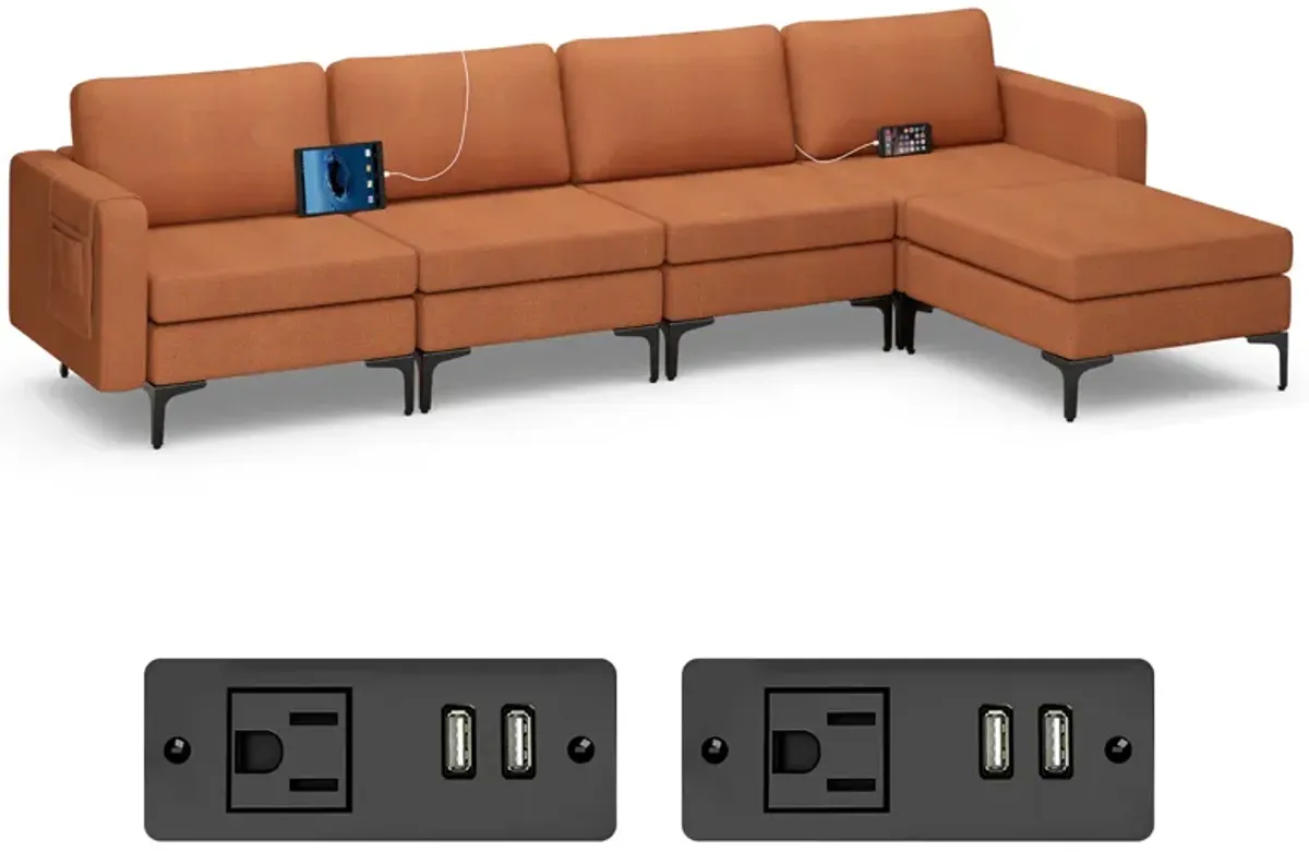 Costway Modular L-shaped Sectional Sofa w/ Reversible Chaise & 4 USB Ports