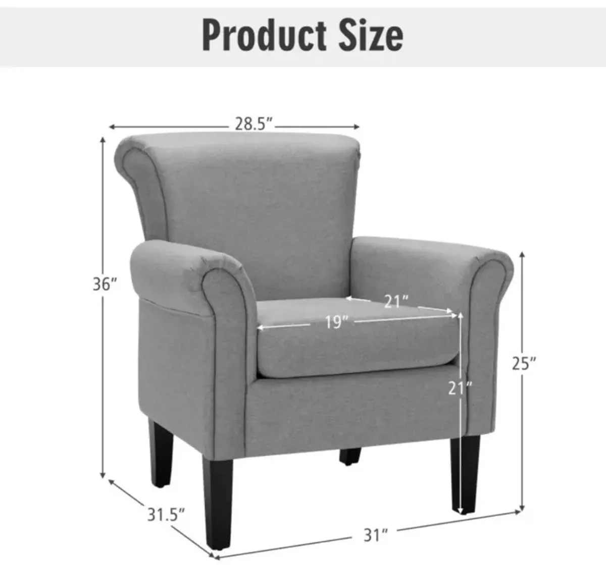 Hivvago Upholstered Fabric Accent Chair with Adjustable Foot Pads