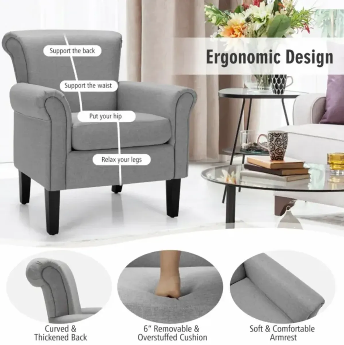 Hivvago Upholstered Fabric Accent Chair with Adjustable Foot Pads