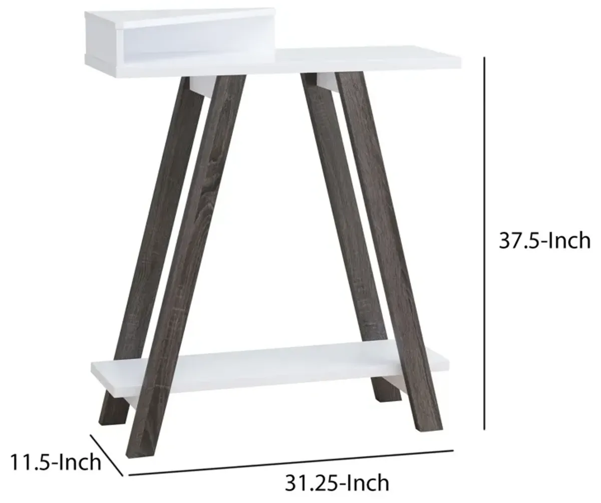 Baki 38 Inch Modern Wood Side Console Table, Corner Compartment, White-Benzara