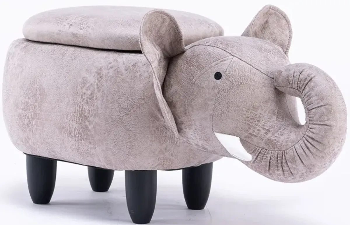 Grey Elephant Shaped Storage Ottoman