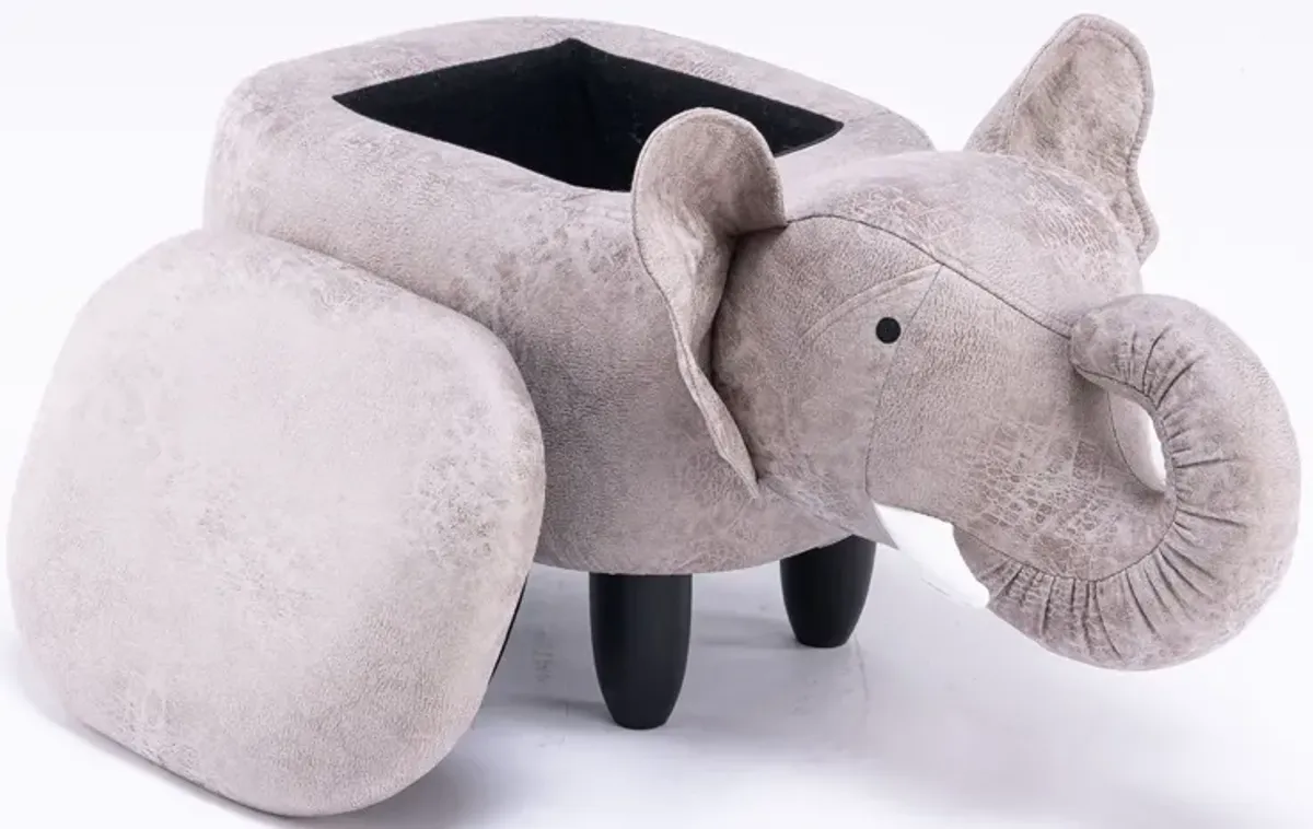 Grey Elephant Shaped Storage Ottoman