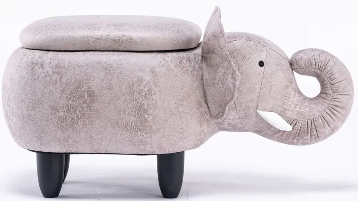 Grey Elephant Shaped Storage Ottoman