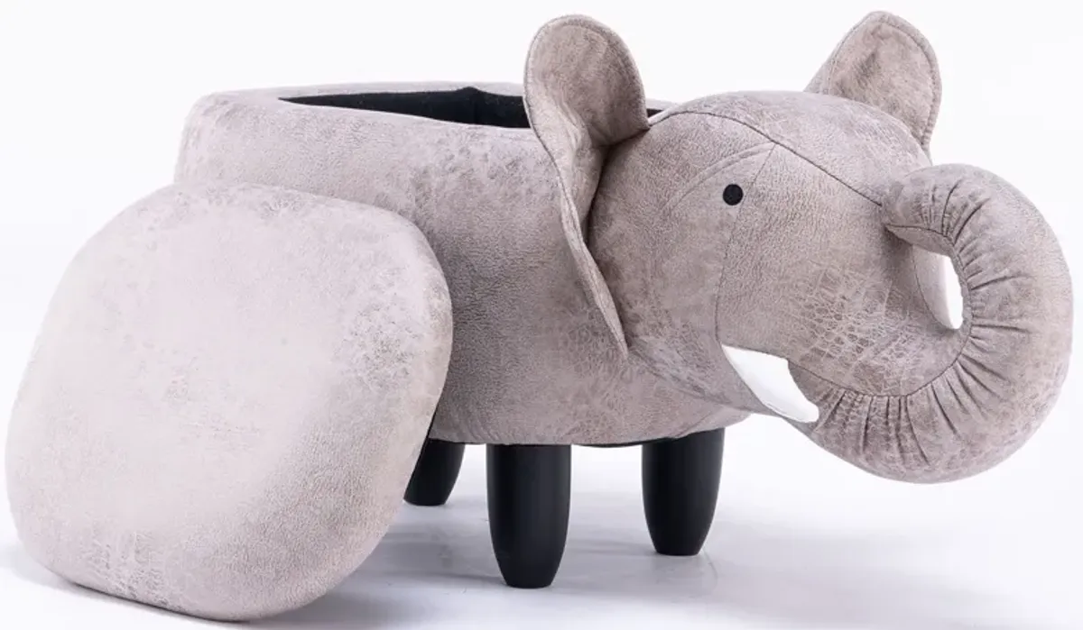 Grey Elephant Shaped Storage Ottoman