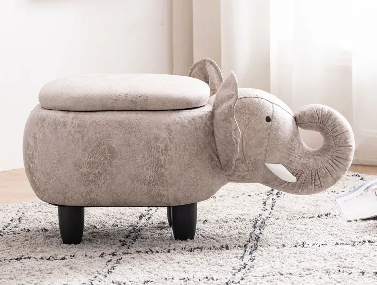 Grey Elephant Shaped Storage Ottoman