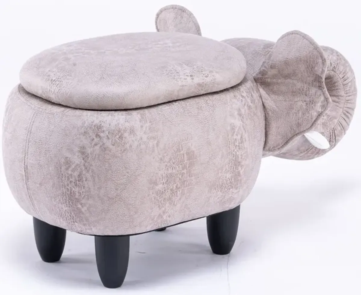 Grey Elephant Shaped Storage Ottoman