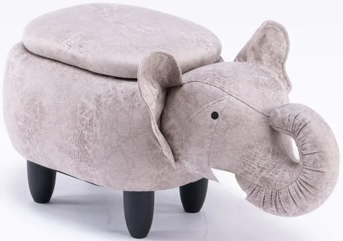 Grey Elephant Shaped Storage Ottoman