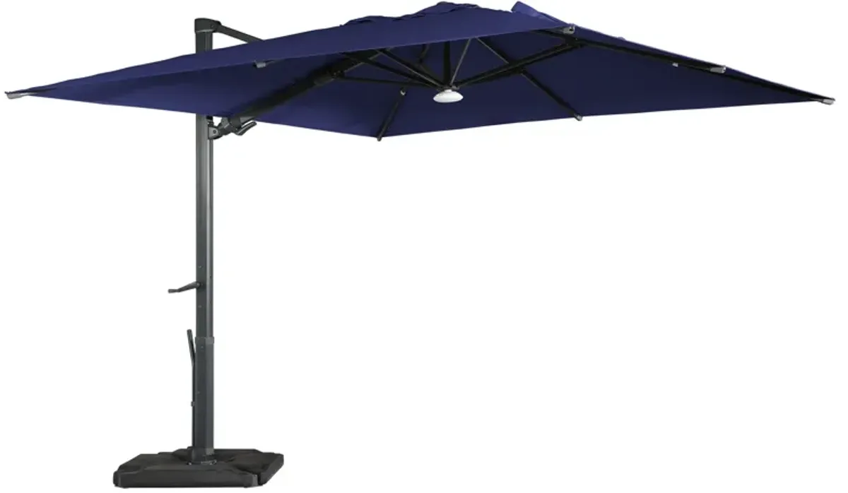 10 ft. 360° Rotation Square Cantilever Patio Umbrella with Base and BT in Navy Blue