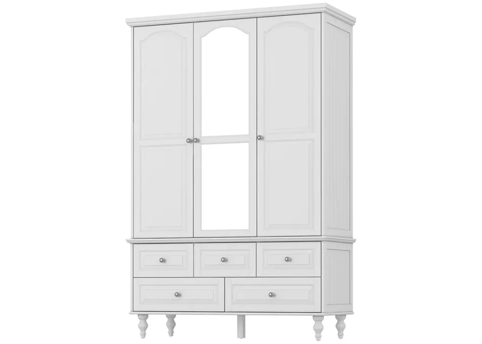 White Paint Big Wardrobe Armoires W/Mirror, Hanging Rod, Drawers, Adjustable Shelves 70.9 in. H x 47.2 in. W x 20 in. D