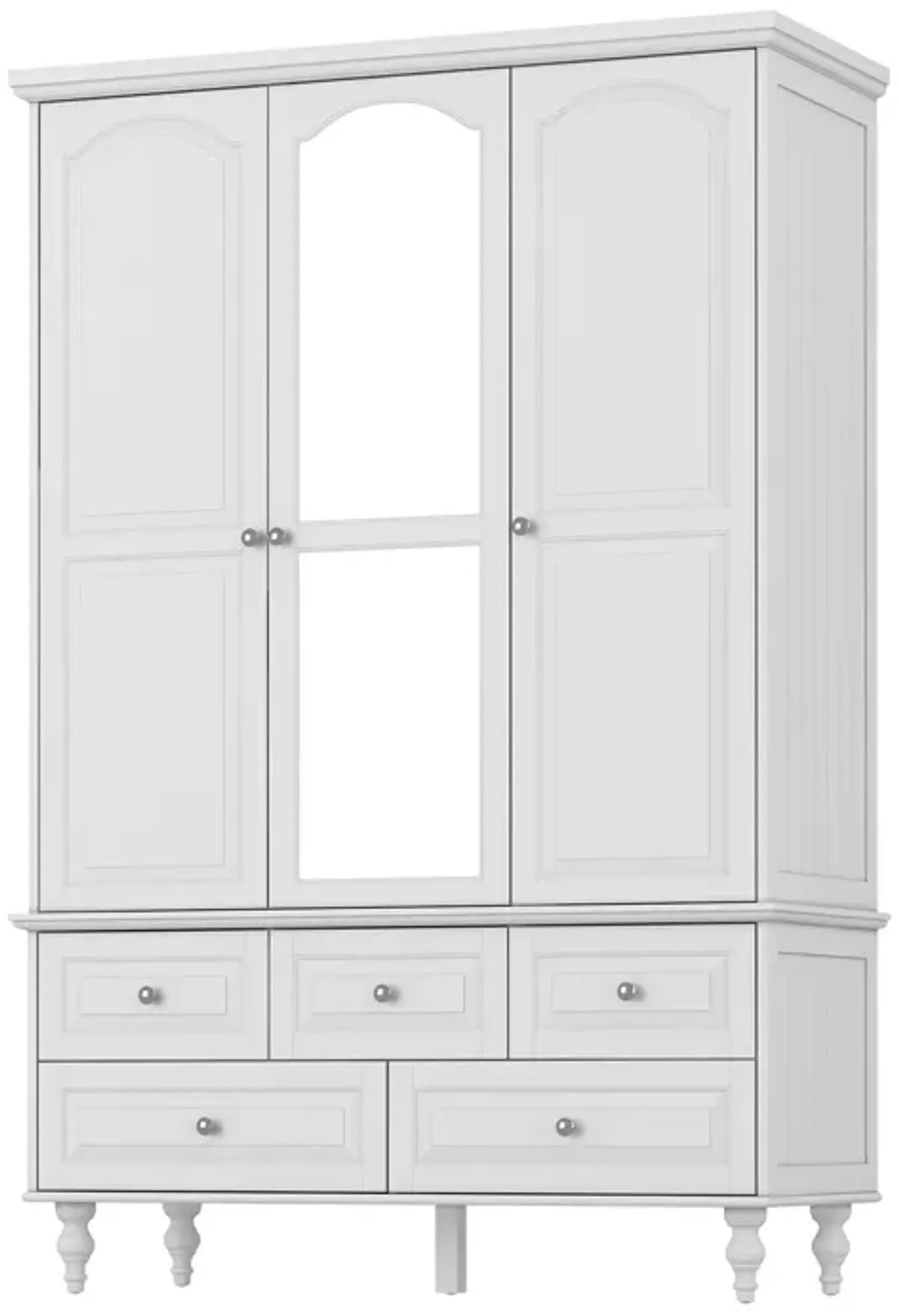 White Paint Big Wardrobe Armoires W/Mirror, Hanging Rod, Drawers, Adjustable Shelves 70.9 in. H x 47.2 in. W x 20 in. D