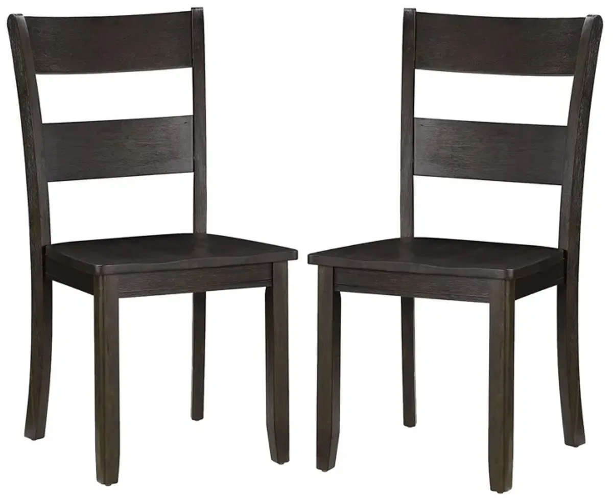 Transitional Wooden Side Chair with Ladder Backrest, Set of 2, Dark Brown - Benzara