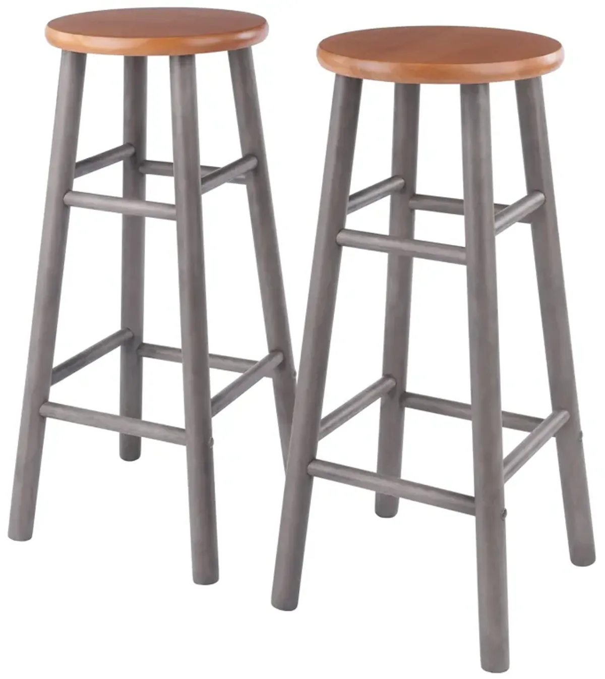 Ergode 2-Piece Huxton Bar Stools | Streamlined Design | Solid Wood | Teak Finish | Gray Base | 29" Height | 220 lbs Capacity