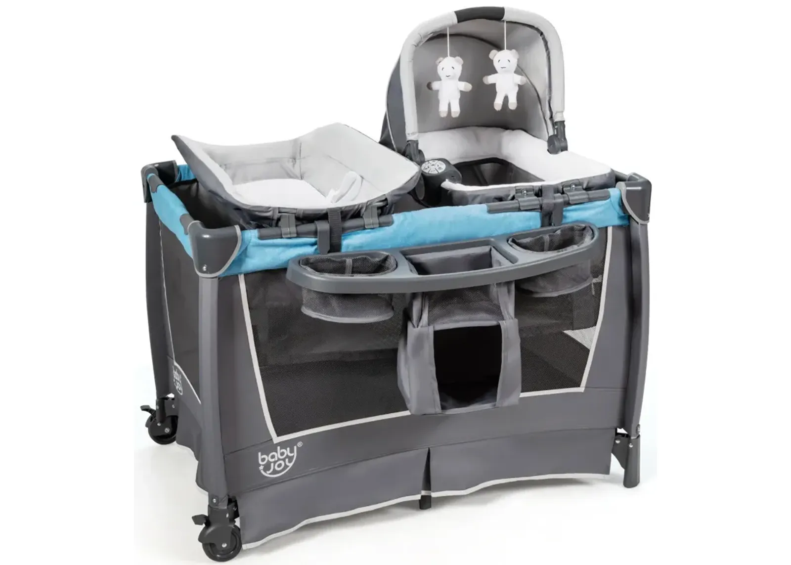 4-in-1 Convertible Portable Baby Play yard with Toys and Music Player