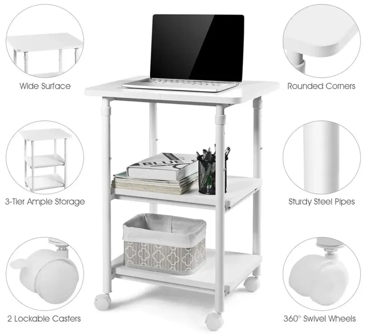 3-tier Adjustable Printer Stand with 360� Swivel Casters