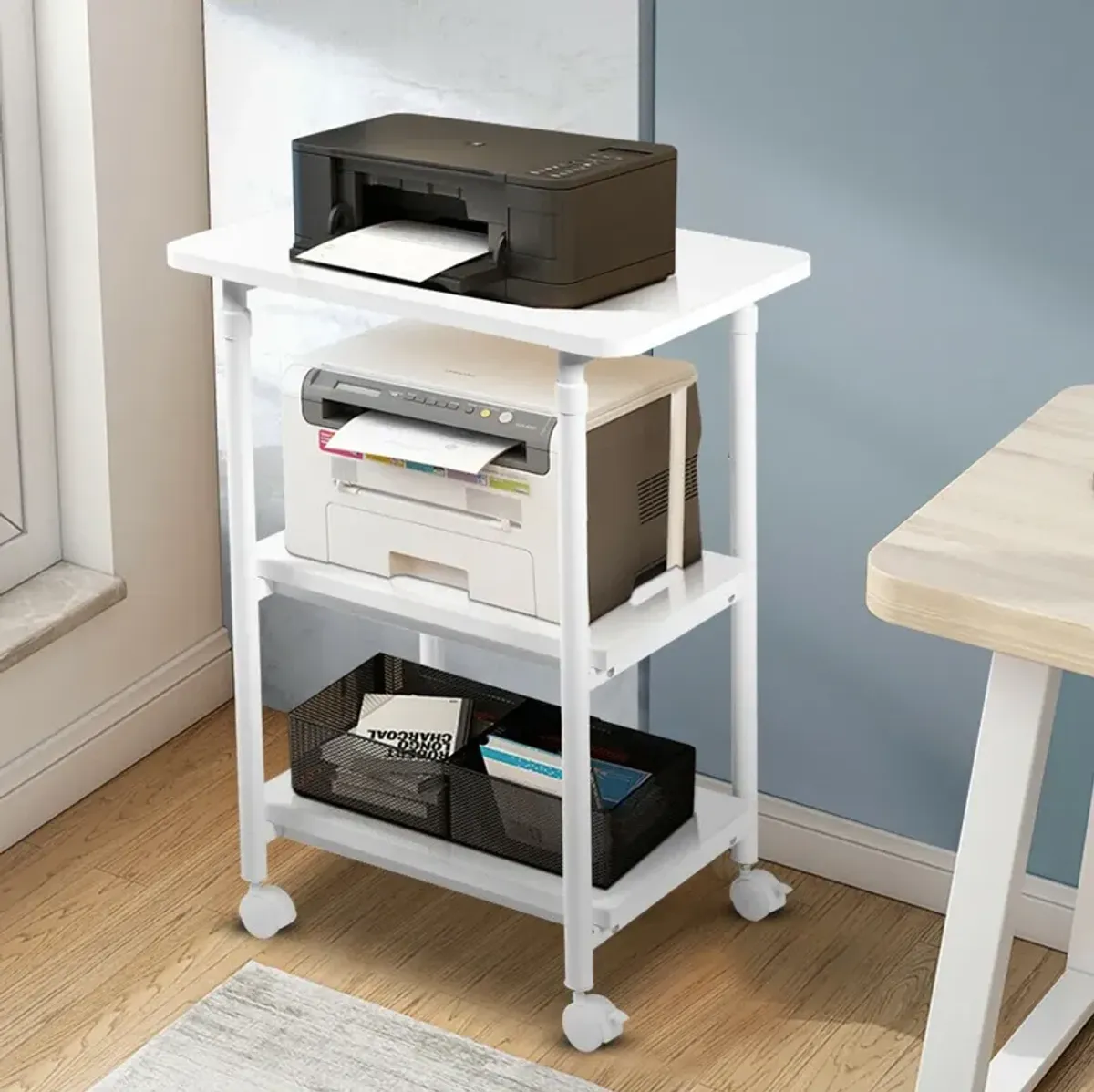 3-tier Adjustable Printer Stand with 360� Swivel Casters