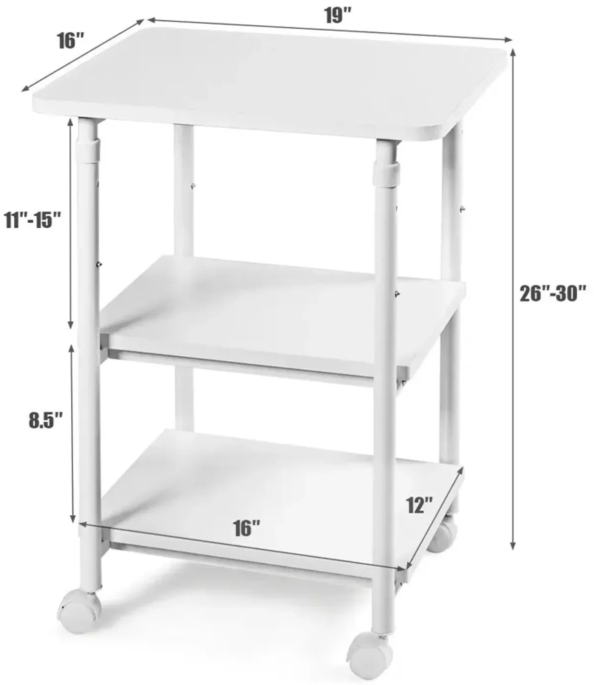 3-tier Adjustable Printer Stand with 360� Swivel Casters