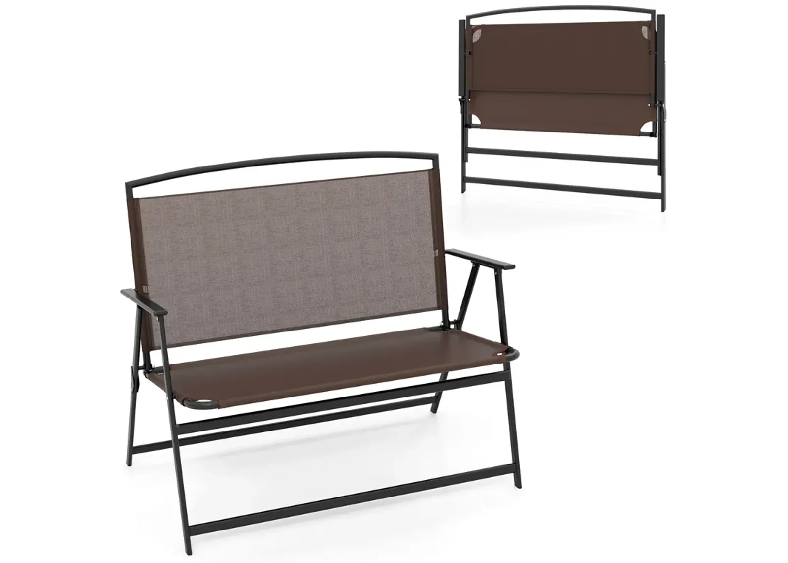 Folding Outdoor Garden Bench 2-Person Patio Bench with Backrest and Armrests-Brown