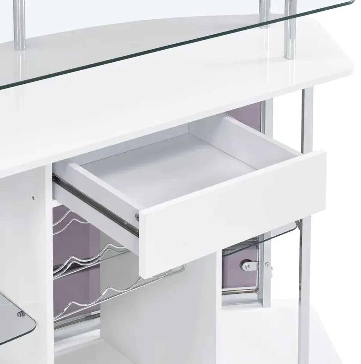 Coaster Co. of America Gideon Curved Glass Top Home Bar Cabinet White High Gloss