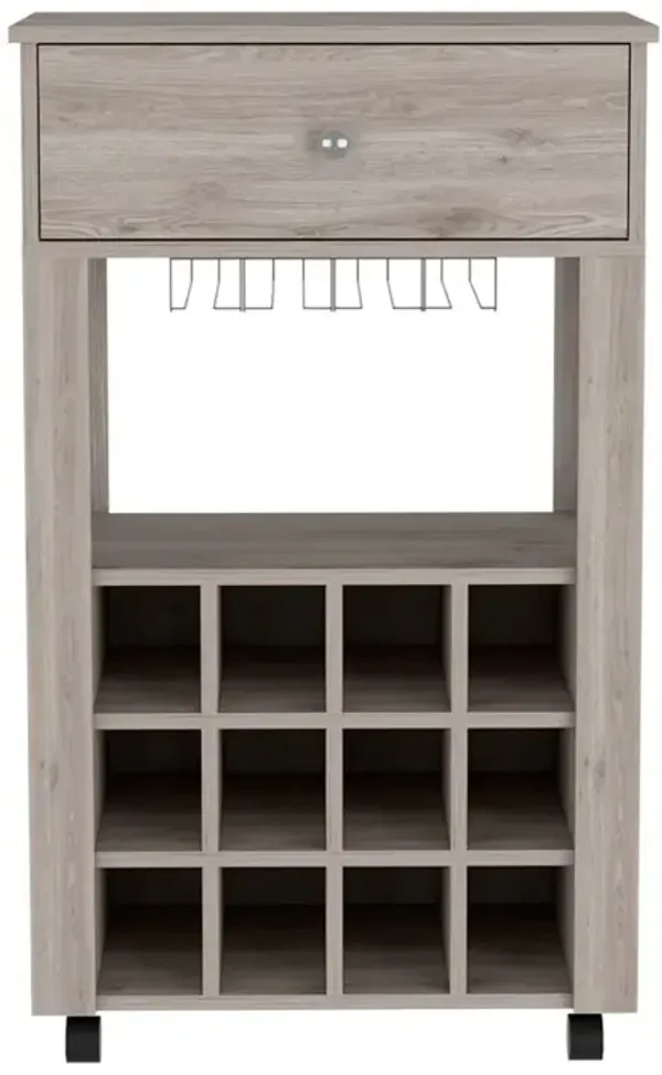 DEPOT E-SHOP Margh Bar Cart, Twelve Built-in Wine Rack, Drawer, Light Gray