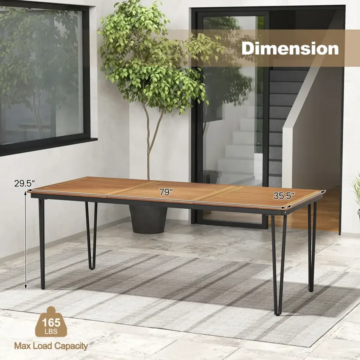 79 Inch 8-Person Outdoor Dining Table with 1.9 Inch Umbrella Hole