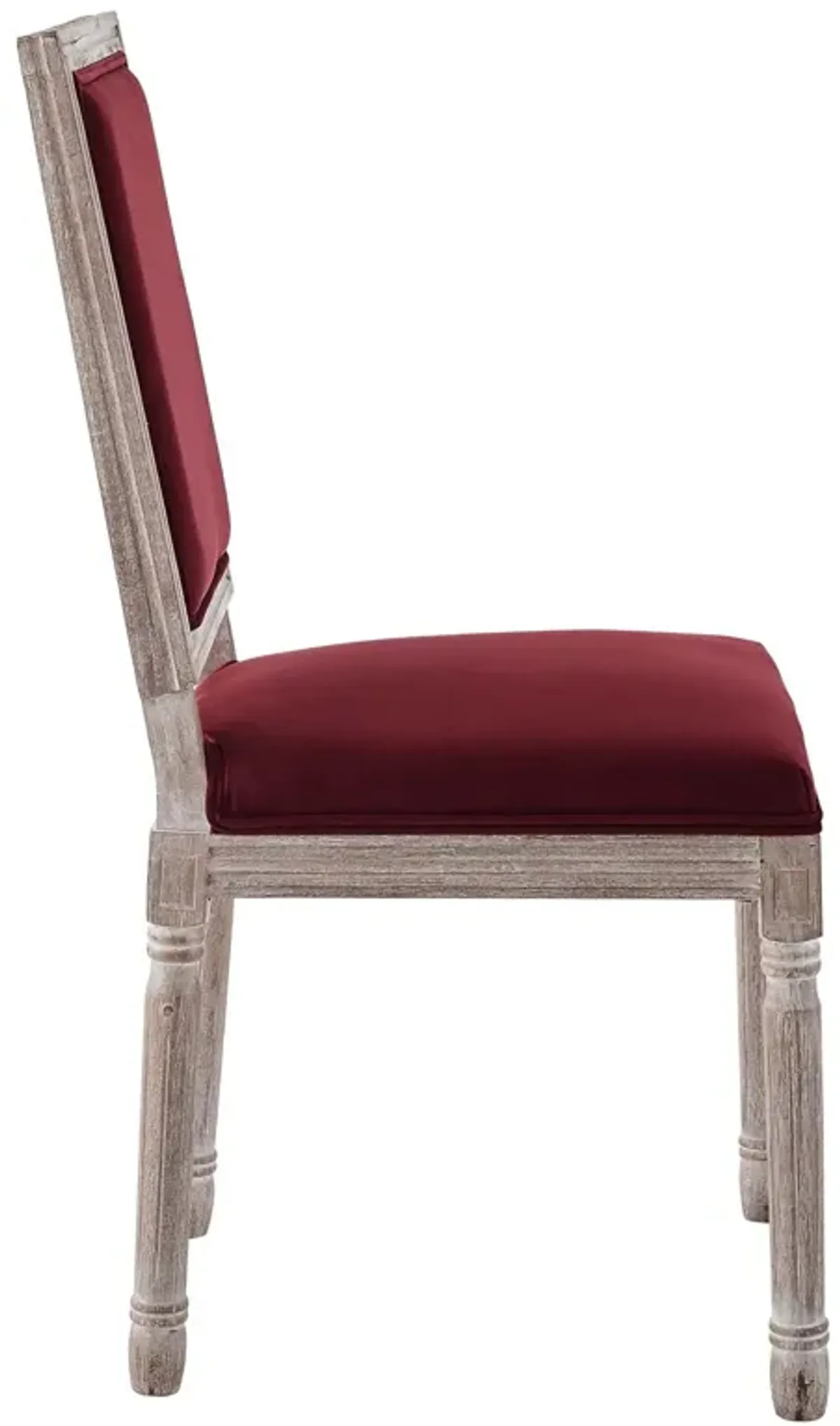 Modway Court French Vintage Performance Velvet Dining Chair in Natural Maroon