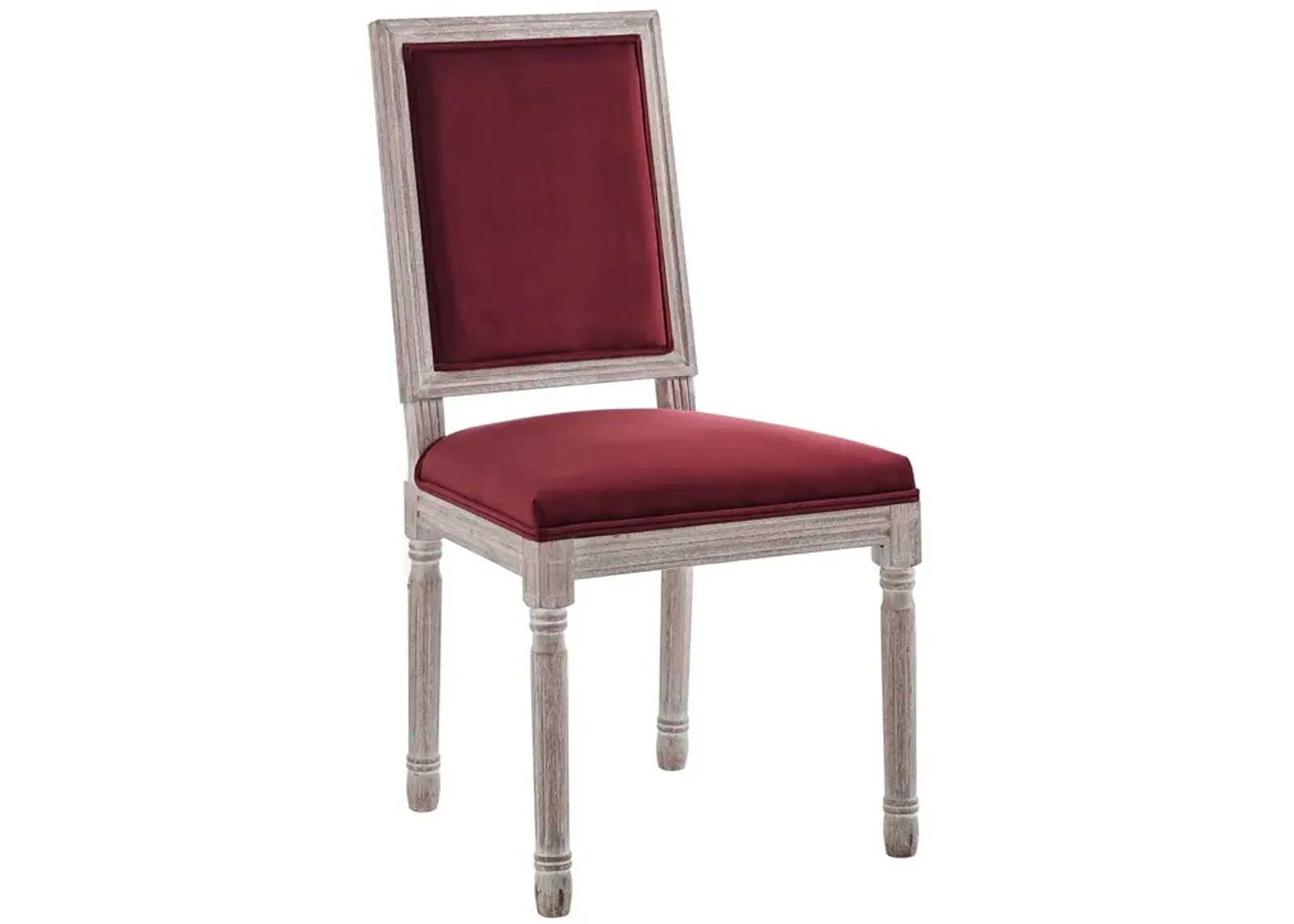 Modway Court French Vintage Performance Velvet Dining Chair in Natural Maroon