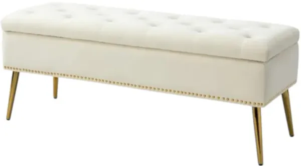 Hivvago Mid-Century Modern Bed Storage Bench with Ivory Velvet Seat and Gold Legs