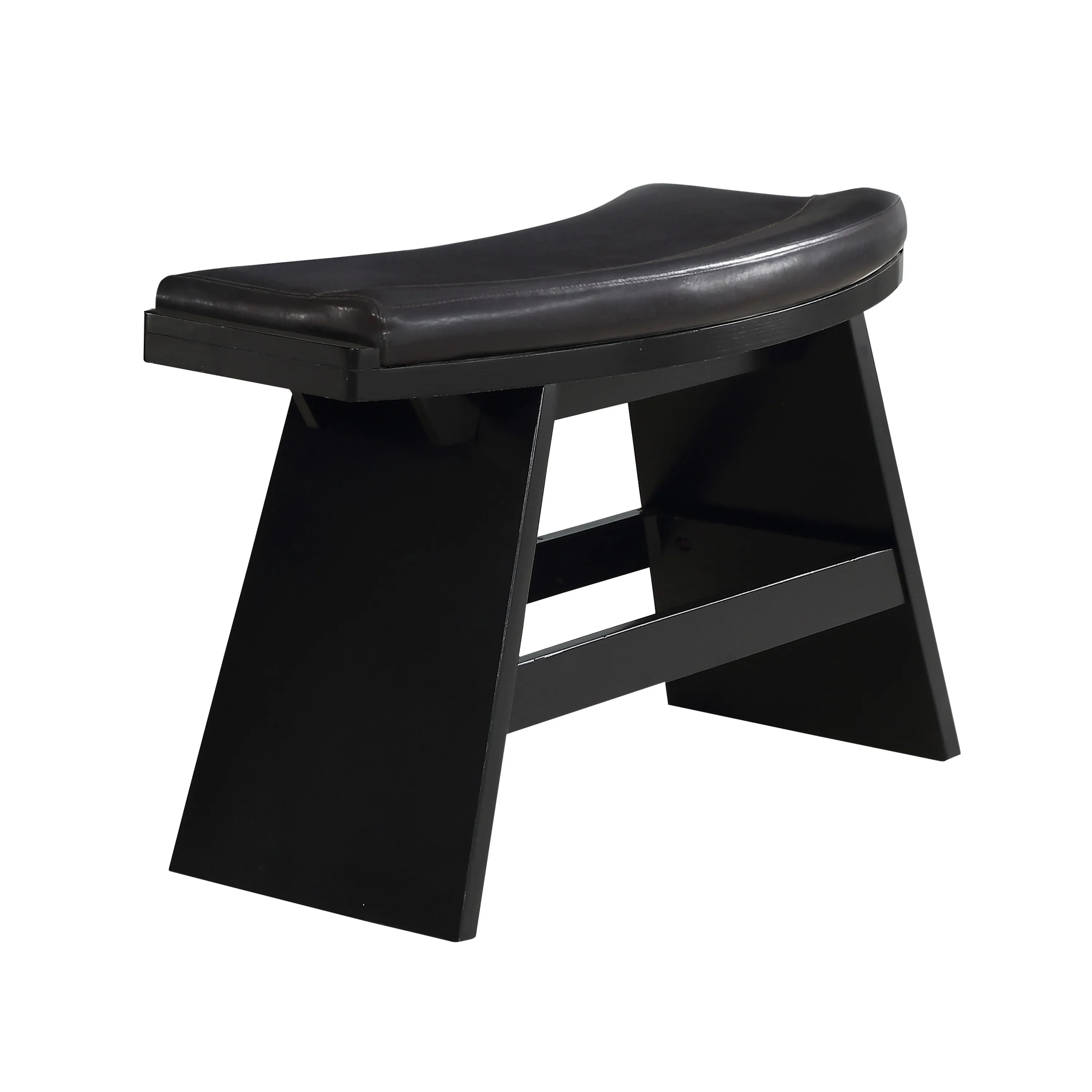 Elsaa 31 Inch Bar Height Bench, Black Faux Leather Upholstery, Solid Wood - Benzara