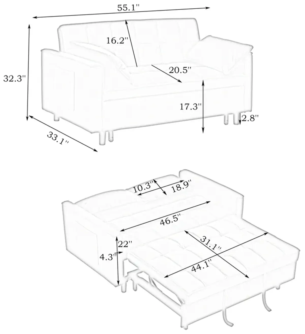 Merax Velvet Loveseat Futon Sofa Couch