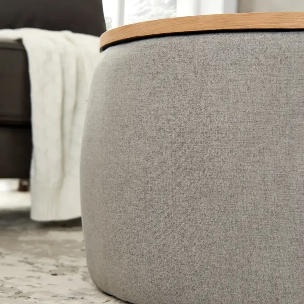 Streamdale Round Storage Ottoman, 2 In 1 Function, Work As End Table And Ottoman