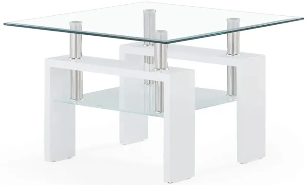 Hivvago 18 Inch  White And Clear Glass End Table
