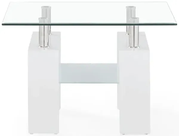 Hivvago 18 Inch  White And Clear Glass End Table