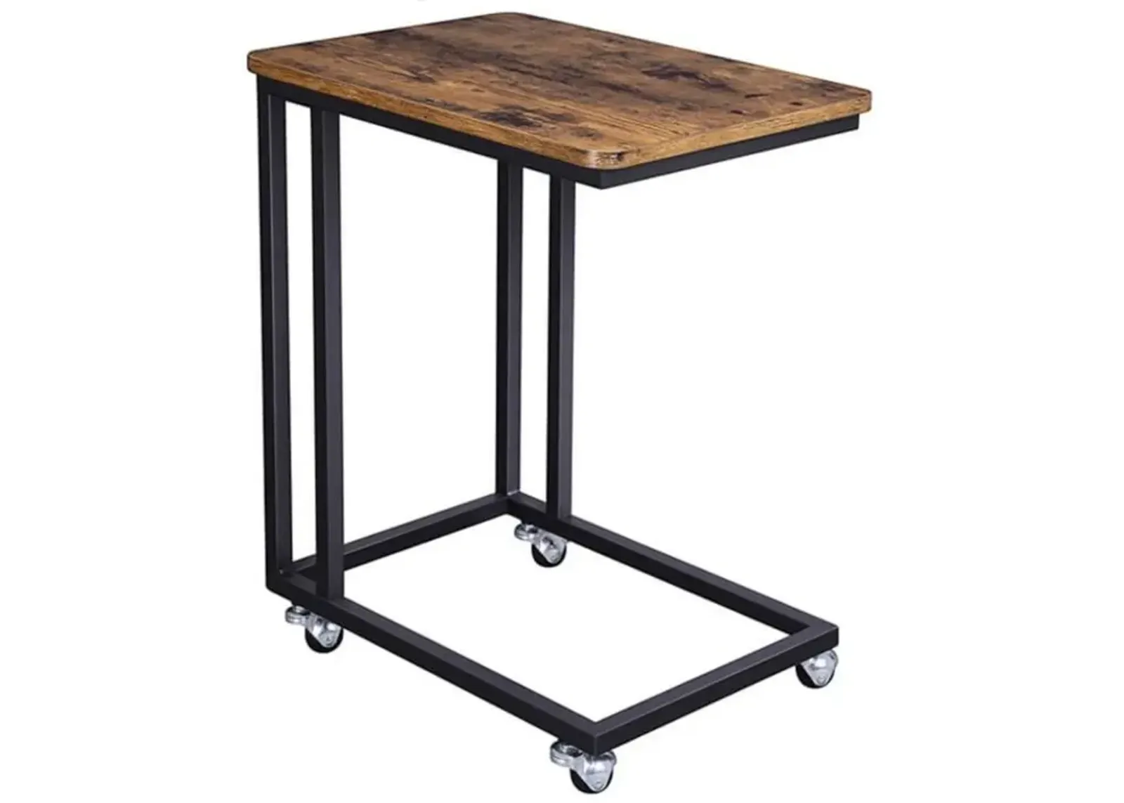 Hivvago Modern Industrial Side Table Nightstand TV Tray on Wheels