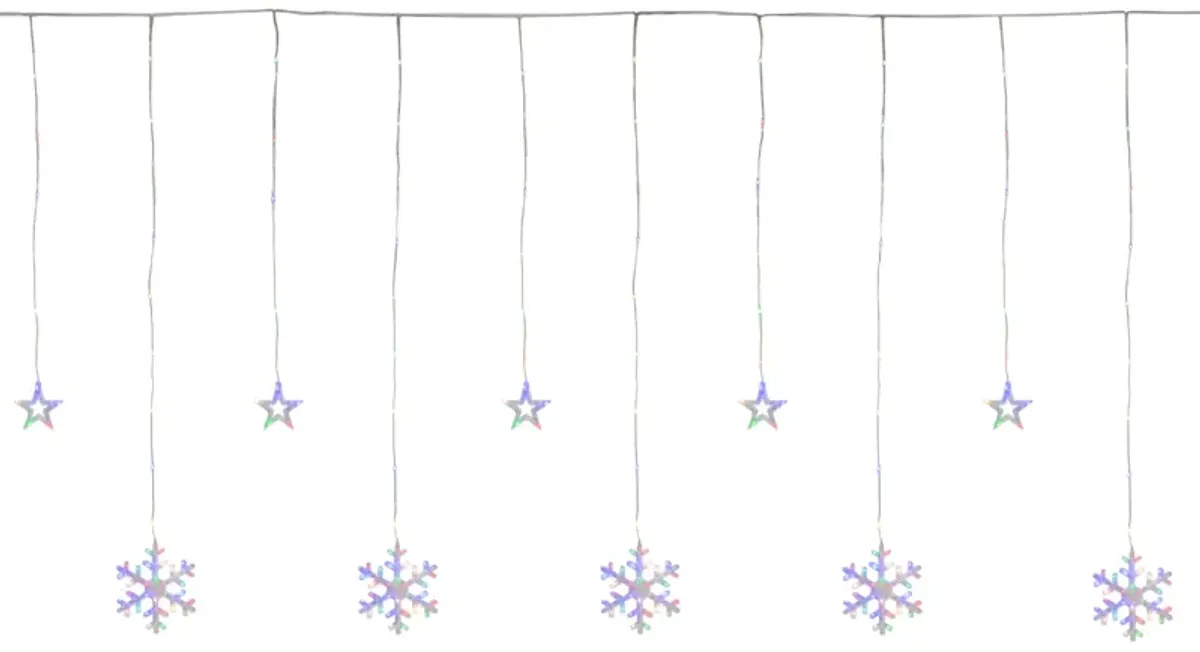 250 Multi-Color LED Star and Snowflake Window Curtain Christmas Lights - 16ft Clear Wire