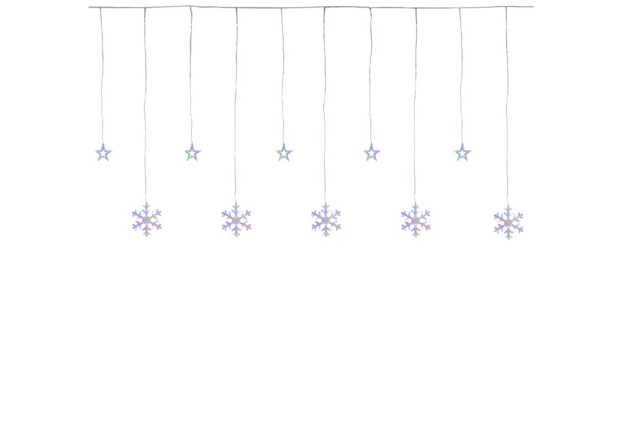 250 Multi-Color LED Star and Snowflake Window Curtain Christmas Lights - 16ft Clear Wire