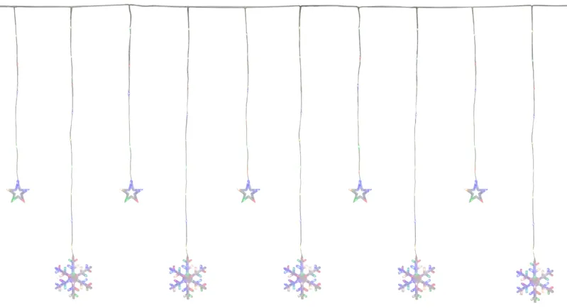 250 Multi-Color LED Star and Snowflake Window Curtain Christmas Lights - 16ft Clear Wire