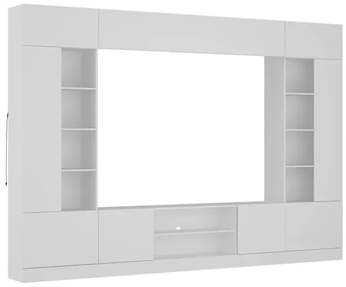 4-Piece White Wood Entertainment Center TV Console with Door Cabinets, Bookshelves, LED Lights for TVs up to 75 in.