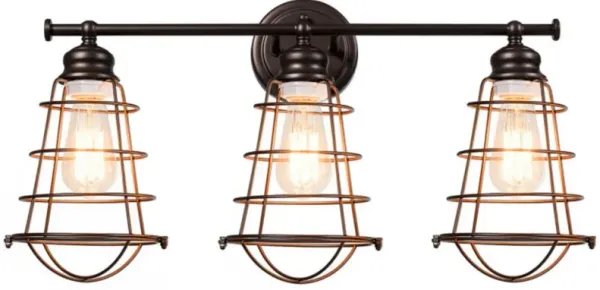 3-Light Vanity Lamp Bathroom Fixture with Metal Wire Cage