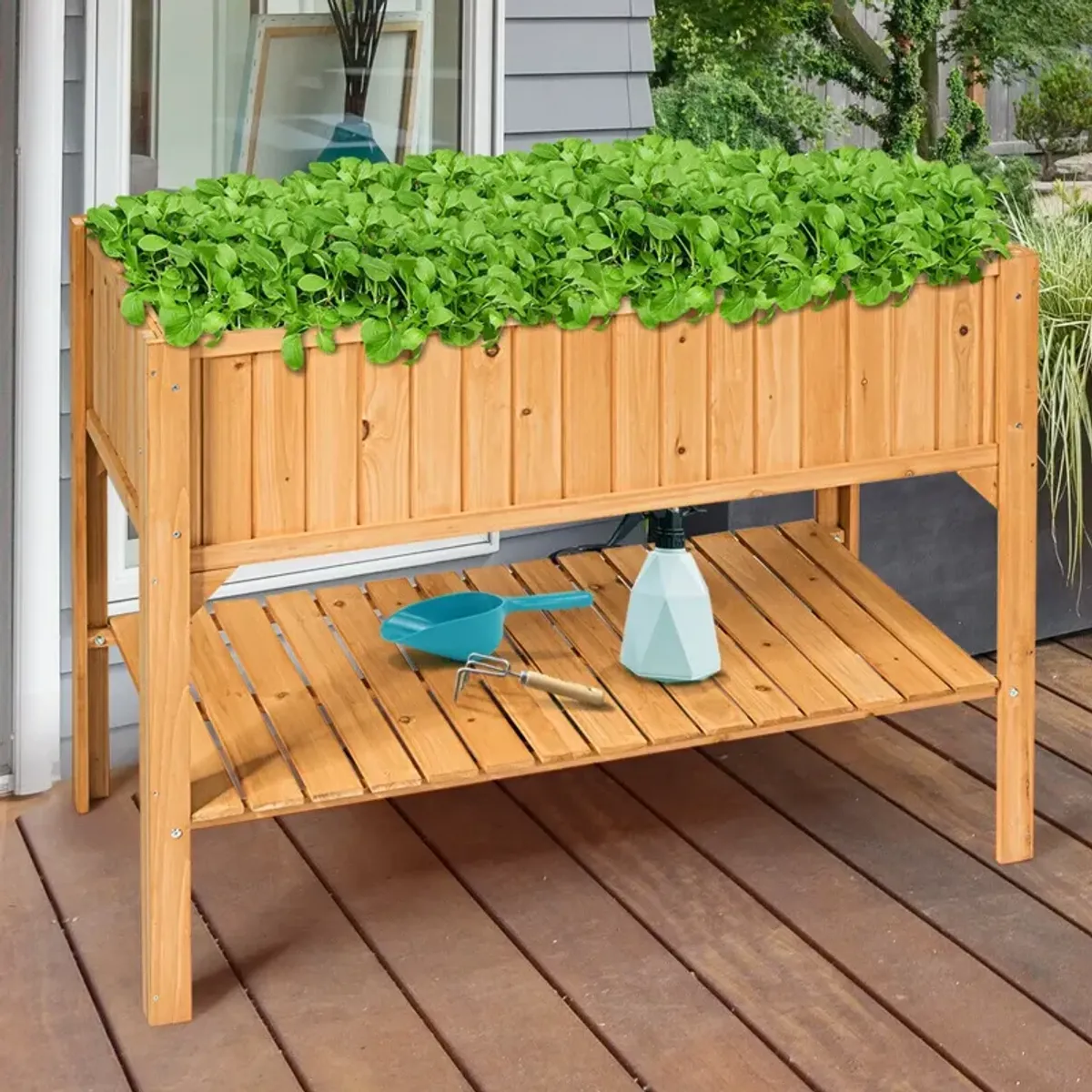 Wooden Elevated Planter Box Shelf Suitable for Garden Use